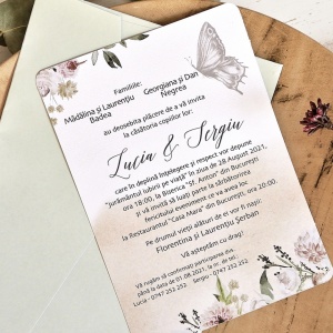Invitatie de nunta cu fluturi si flori ECO, 128x178mm – 39789,3,Creativ.ro