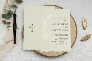 Invitatie de nunta eleganta, cu element auriu si plic ivoire, 135x193mm – 9229,3,Creativ.ro
