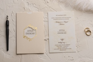 Invitatie de nunta eleganta, ivoire cu elemente aurii, 108x173mm – 9154,3,Creativ.ro