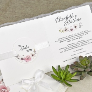 Invitatie de Nunta Florala cu Plic Alb, 150x150mm – 39632,2,Creativ.ro