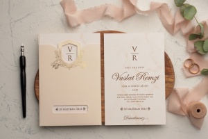 Invitatie de nunta, ivoire cu elemente aurii, 122x184mm – 9198,2,Creativ.ro