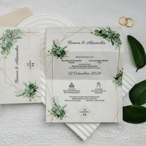 Invitatie de nunta, model cu frunze, fara plic, 170x273mm – 9348,2,Creativ.ro