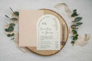 Invitatie de nunta semirotunda, cu plic somon, 119x180mm – 9356,1,Creativ.ro