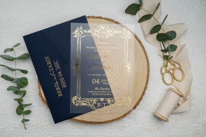 Invitatie de nunta semitransparenta (transparent mat), cu plic bleumarin/navy, 135x193mm – 9367