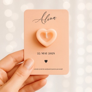 Mărturie botez lumânare inimă cu mesaj personalizat, 3, Creativ.ro