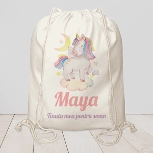 Saculet pentru hainele de la gradinita cu nume unicorn