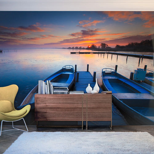 Fotótapéta - Sunset. boats and jetty