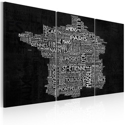 Kép - Text map of France on the black background - triptych