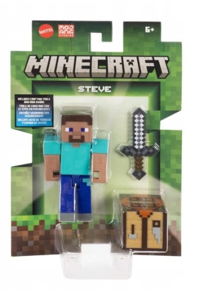 Figurina Minecraft, Mattel, Steve Pixel, set cu accesorii, 10cm 6+ani