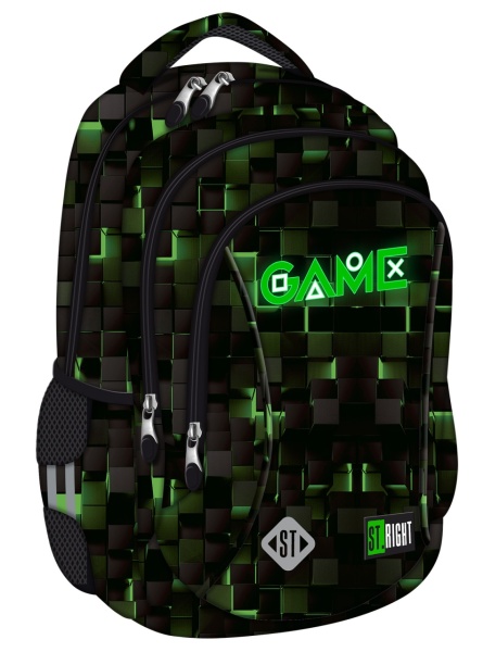 Ghiozdan, St.Right, 3 Compartimente, Impermeabil, Green Game BP77, 43x29x20cm