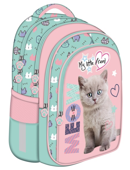 Ghiozdan Scolar cu 4 Compartimente, St.Majewski, Fluffy Kitty BP58, 40x28x18cm