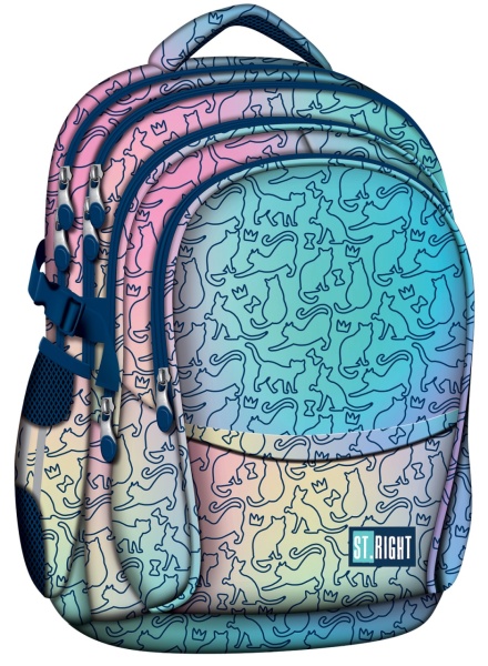 Ghiozdan St.Right, 4 Compartimente, Impermeabil, Ombre Cats BP01, 43x32x21cm