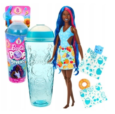 Papusa Barbie, Pop Reveal, Color Change, 8 Surprize, 3+ ani Albastru