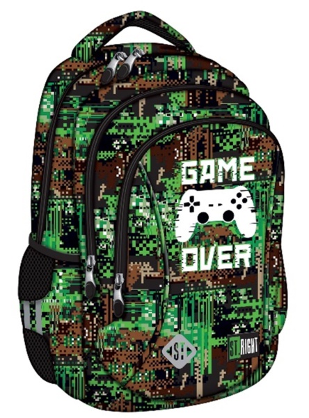 Ghiozdan Prescolari, St.Right, 3 Compartimente, Impermeabil, Game Over, 39x27x17cm
