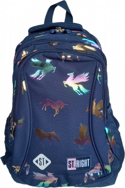Ghiozdan Prescolari 3 Compartimente, St.Majewski, Maner si Spate Ergonomic, Impermeabil, Elemente Reflectorizante, Colectia St.Right - Holo Unicorns BP26, 39x27x17cm