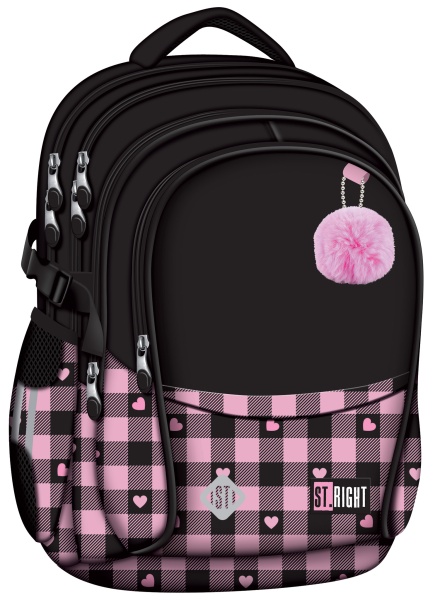 Ghiozdan St.Right, 4 Compartimente, Ergonomic, Impermeabil, Pink Checkered BP01, 43x32x21cm