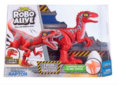 Jucarie interactiva Zuru, Robo Alive, dinozaur Rampaging Raptor, Umbla, Lumini, 16 cm, 3 ani+