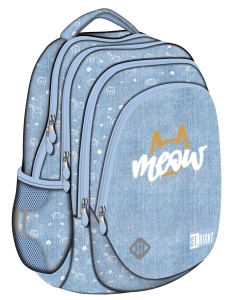 Ghiozdan Scolar St.Right BP06 - Meow Mood, 4 Compartimente, Ergonomic, 42x31x22cm