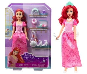 Papusa Disney Princess, Ariel, mica sirena, cu 9 accesorii, 28 cm
