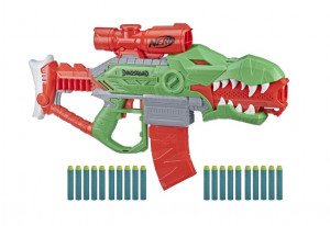 Blaster Nerf DinoSquad Rex-Rampage Motorisé - Apparence T-Rex, Chargeur 10 Fléchettes, Inclus 20 Fléchettes Nerf Elite