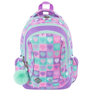 Ghiozdan Scolar Copii St.Right BP26 Candy Hearts, 3 Compartimente, Ergonomic, 20L, 39x27x17 cm