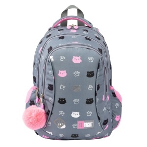 Ghiozdan Scolar Copii St.Right BP26 Kitty Paw, 3 Compartimente, Ergonomic, 20L, 39x27x17 cm