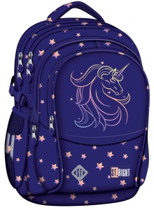 Ghiozdan Scolar St.Right BP01 Unicorn Glow, 4 Compartimente, Ergonomic, 43x32x21cm