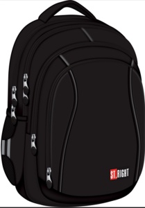 Ghiozdan St.Right, 4 Compartimente, Ergonomic, Impermeabil, St.Black BP04 43x32x20cm