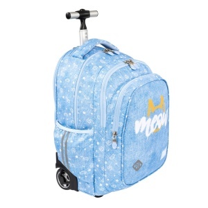 Ghiozdan tip Troler St.Right TB01, Meow Mood, Roti Silicon, Impermeabil, 44x32x25 cm - Img 2