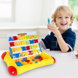 Joc Magnetic, MalPlay, 2 in 1, Tabla alba de scris + Litere si Cifre Magnetice, Galbena - Img 3