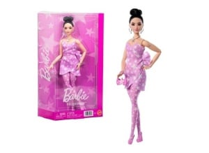 Păpușă Barbie Deluxe Style în rochie roz din denim cu imprimeu stelate (Mattel - JJN71)