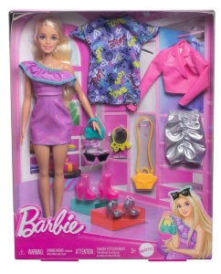 Papusa Barbie Fashion, Mattel, Blonda cu Accesorii 33x26x7cm