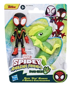 Figurina Spidey and his amazing friends - Dino Webs, Miles Morales si Electrosaurus