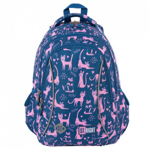 Ghiozdan Prescolari, 3 Compartimente, Ergonomic, Impermeabil, Elemente Reflectorizante, Colectia St.Right - Lazy Cats BP26, 39x27x17cm