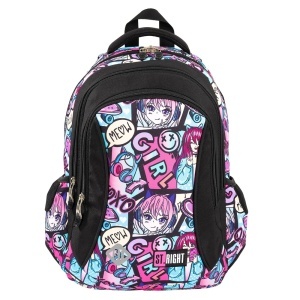 Ghiozdan Scolar Copii St.Right BP26 Manga Girl, 3 Compartimente, Ergonomic, 20L, 39x27x17 cm