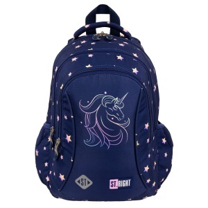 Ghiozdan Scolar Copii St.Right BP26 Unicorn Glow, 3 Compartimente, Ergonomic, 20L, 39x27x17 cm