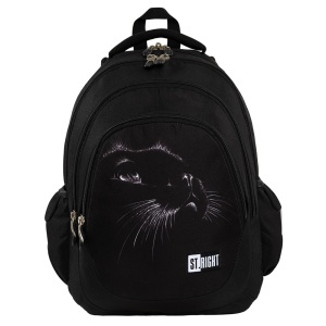 Ghiozdan Scolar St.Right BP06 - Black Cat 2026, 4 Compartimente, Impermeabil, 42x31x22cm