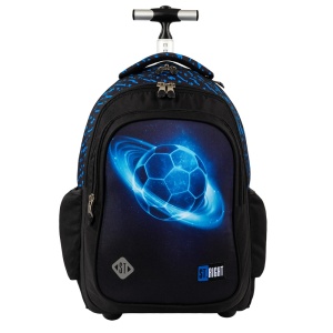 Ghiozdan tip Troler St.Right TB01, Cosmic Soccer, Roti Silicon, Impermeabil, 44x32x25 cm