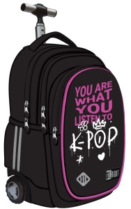Ghiozdan tip Troler St.Right TB01, K-Pop Rhythm, Roti Silicon, Impermeabil, 44x32x25 cm