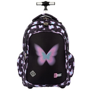 Ghiozdan tip Troler St.Right TB01, Pastel Butterfly, Roti Silicon, Impermeabil, 44x32x25 cm