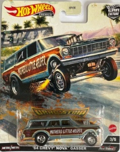 Masinuta Hot Wheels Premium. Drag Strip, 64 Chevy Nova Gasser, Verde, 1:64