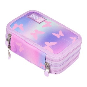 Penar Echipat cu 3 Fermoare, St.Right, Colectia - Pink Butterflies PC05, 19x13x7cm