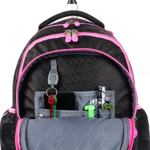Produs Testat, Urme uzura Roti. Ghiozdan Troler, St.Right, Roti Silicon, Impermeabil, Colectia Black Glitter, TB01, 44x32x25cm - Img 3