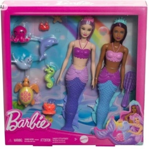 Set 2 păpuși Barbie Sirene cu 6 animale marine și accesorii de ocean (Mattel - HRG71)