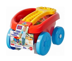 Carucior cu Maner, Mega Bloks, cu 20 Cuburi Constructii, 1+ani, JFR30