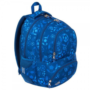Ghiozdan Scolar 4 Compartimente, Ergonomic, Impermeabil, Colectia St.Right - Blue Soccer Balls BP07, 42x30x20cm - Img 2