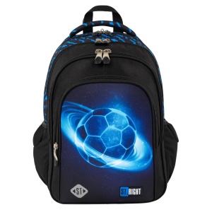 Ghiozdan Scolar Copii St.Right, BP58 Cosmic Soccer, 4 Compartimente, Ergonomic, 22L, 40x28x18cm