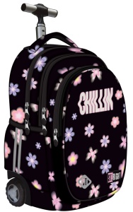 Ghiozdan tip Troler St.Right TB01, Flower Mood, Roti Silicon, Impermeabil, 44x32x25 cm