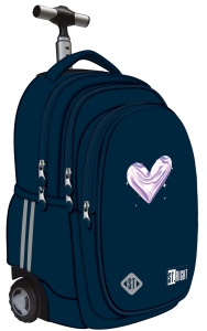 Ghiozdan tip Troler St.Right TB01, MoonLight Heart, Roti Silicon, Impermeabil, 44x32x25 cm