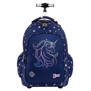 Ghiozdan tip Troler St.Right TB01, Unicorn Glow, Roti Silicon, Impermeabil, 44x32x25 cm